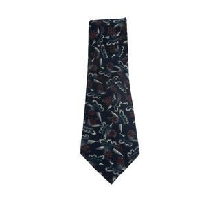Christian Dior Monsieur Designer Neck Tie Blue & Burgundy Retro Floral Pattern